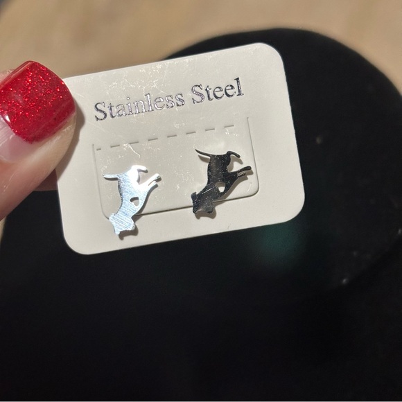 Stainless Steel Puppy Dog and Heart Stud Earrings, NIB - Perfect for Dog Lovers - Picture 7 of 9